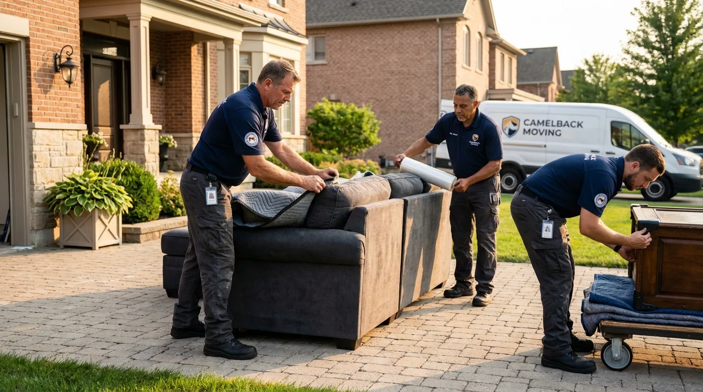 Large estate moving crew wrapping furniture in Goshen, NY