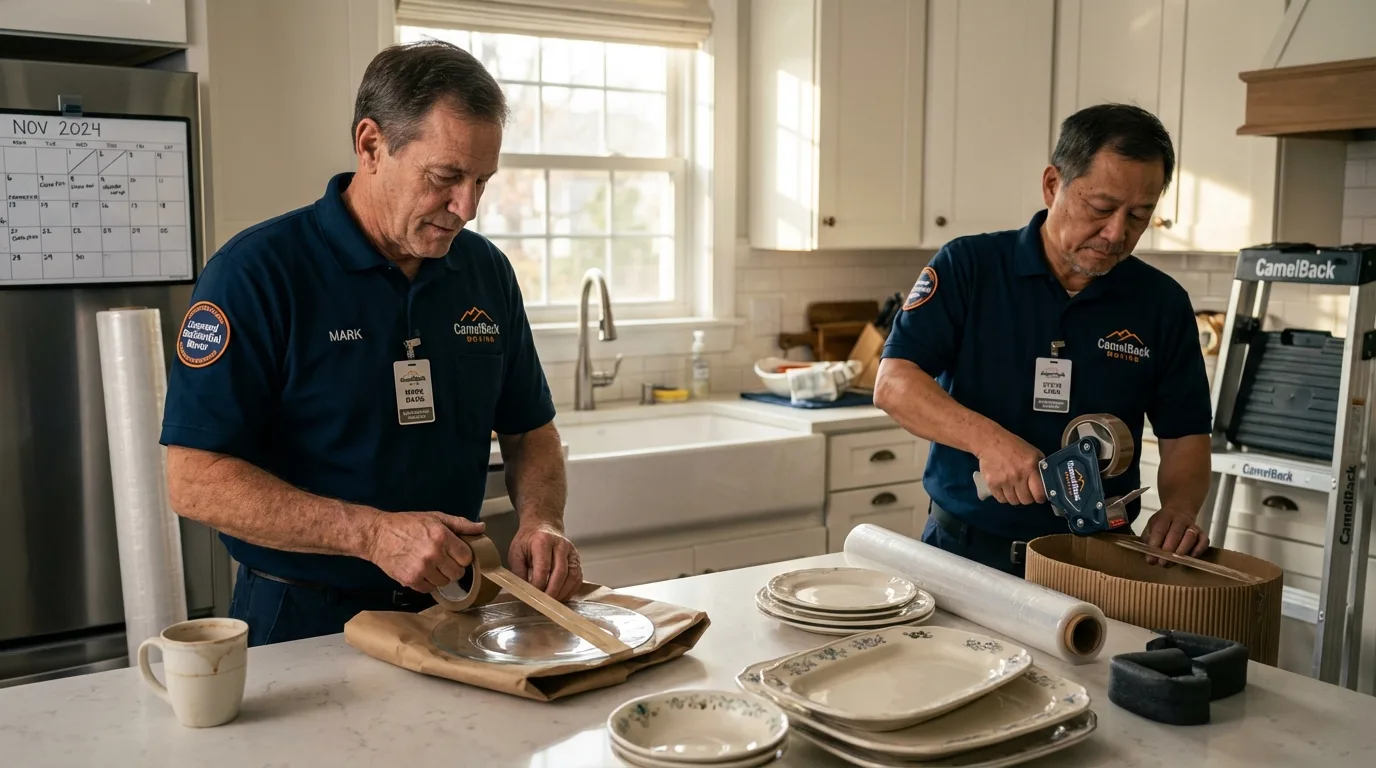 Professional crew packing kitchen dishware in Goshen, NY